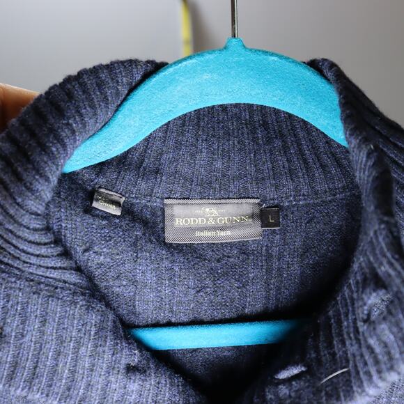 Rodd & Gunn Italian Lambswool Cable Knit Mock Neck Sweater Navy L - Picture 3 of 4